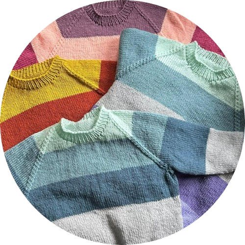 Swindon Big Knit childrens jumpers displayed together as part of a community knitting project